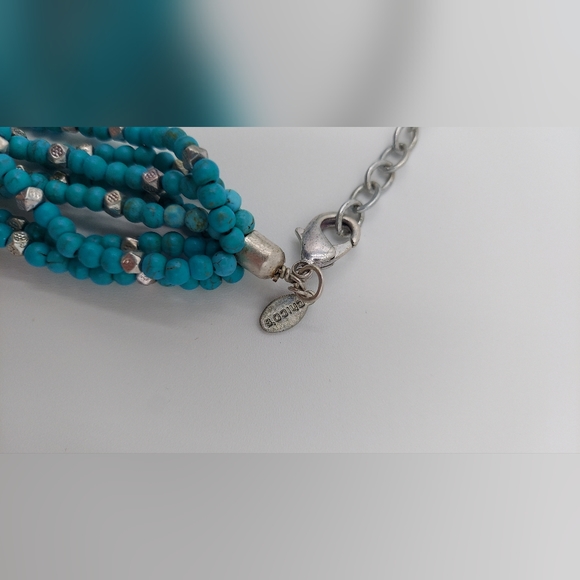 Chicos large turquoise blue silver beads chunky multi strand bib Necklace - Picture 9 of 9